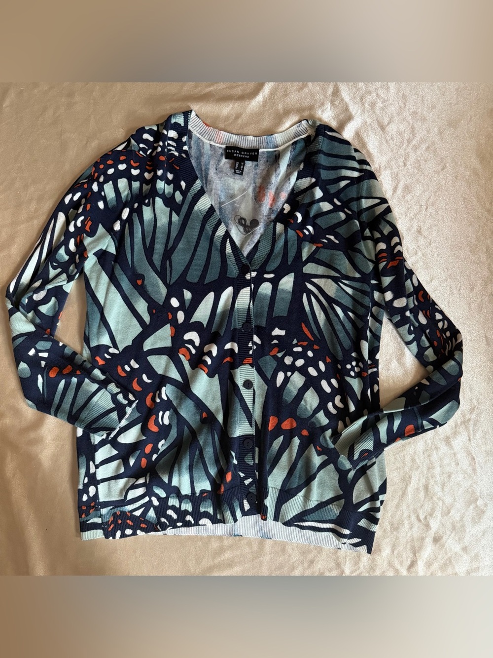 Susan Graver Printed Button Front Cardigan Medium a611619 NWOT